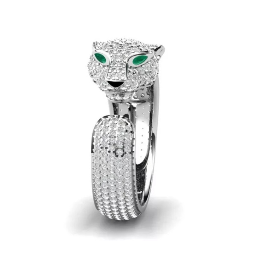 925 SILVER FILLED CRYSTAL INLAID LEOPARD RING - Picture 3 of 3